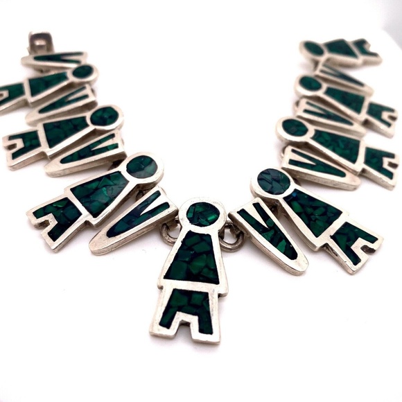 Family People Bracelet with Green Gemstones in 925 Sterling Silver - Picture 1 of 4
